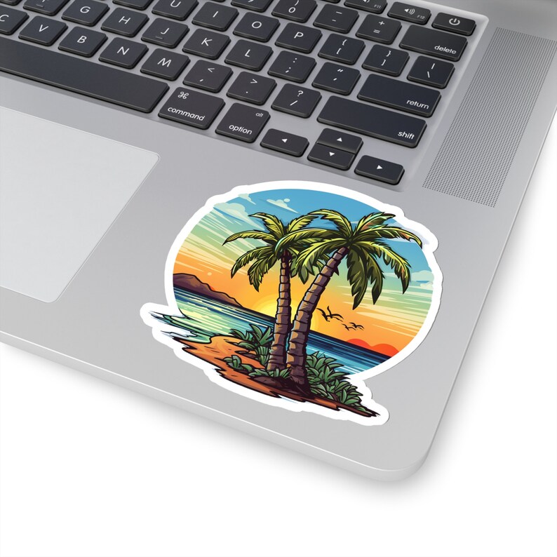 Palm Tree Island Sunset Sticker | Tropical Vacation Vibes - Etsy