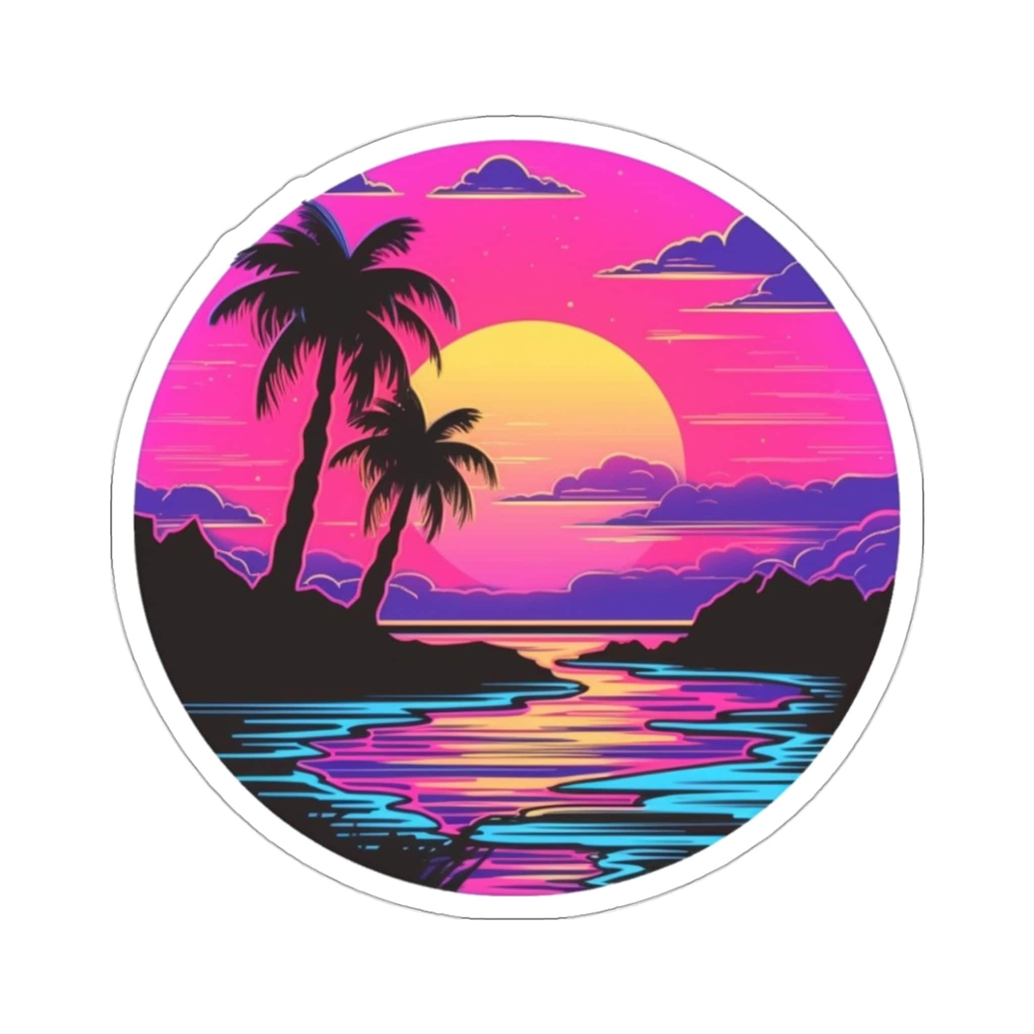 【BRICK】PARASOL WAVES SUNSET TEE Ride the Retro Wave | Vaporwave Sunset Sticker | 80's