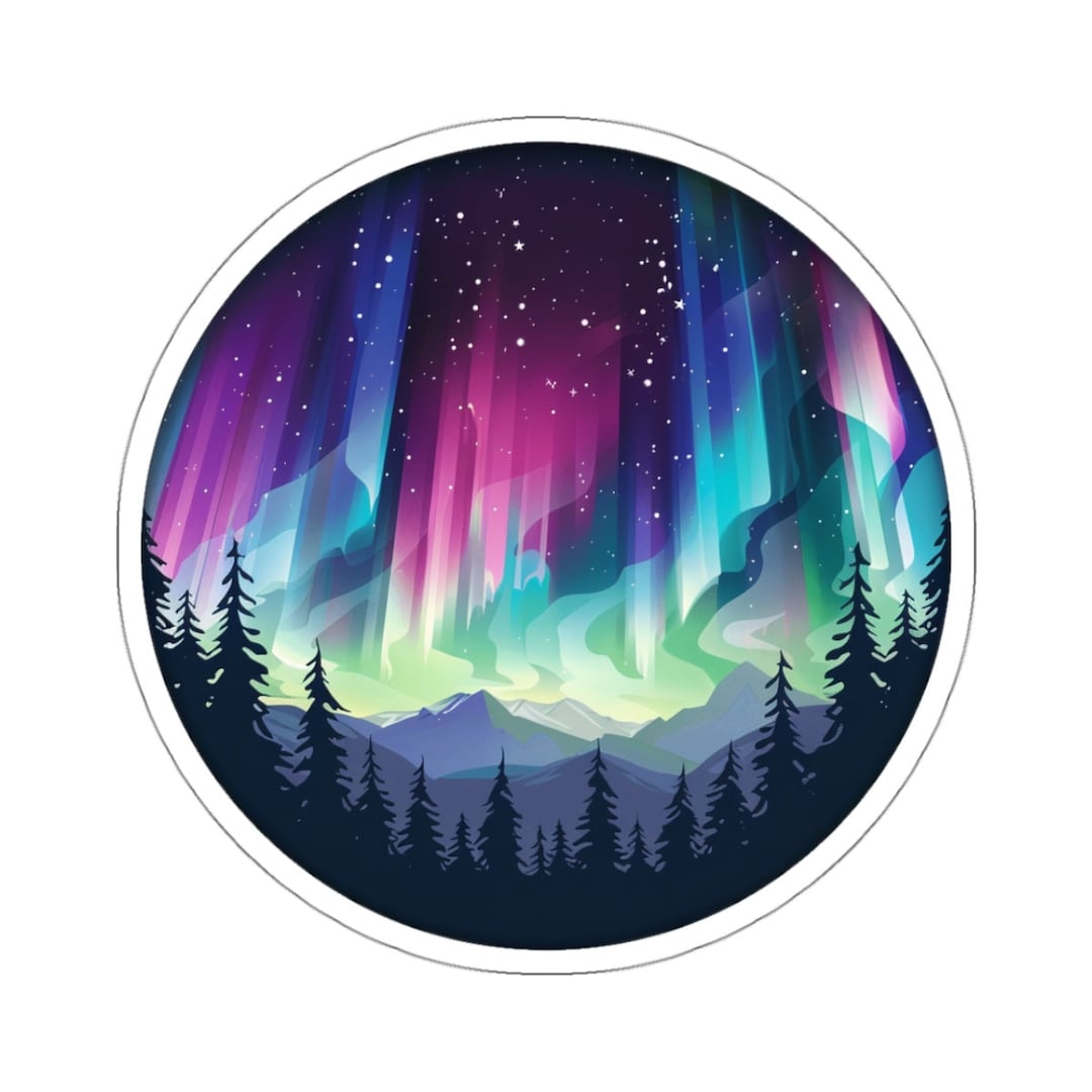 Alaskan Aurora Magic, Northern Lights Sticker, Vibrant Nature Art