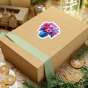 Cyber Blooms | Retrowave Cyber Flower Bouquet Sticker | Neon Nostalgia | Vibrant Vinyl | Indoor Use image 3
