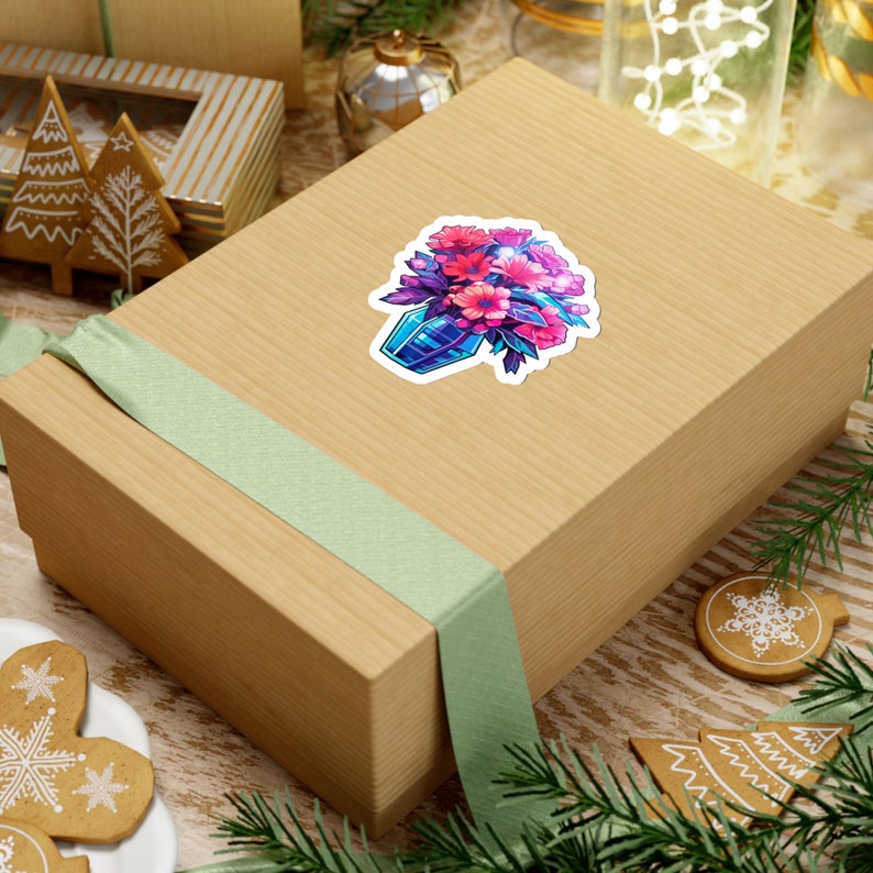Cyber Blooms | Retrowave Cyber Flower Bouquet Sticker | Neon Nostalgia | Vibrant Vinyl | Indoor Use image 3