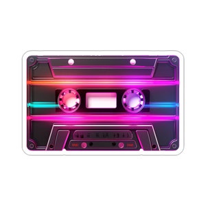 Synthwave Cassette | Retro Neon Sticker | Vaporwave Aesthetic | Glowing Edges