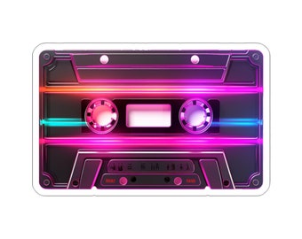 Synthwave Cassette Sticker: Retro Neon Vaporwave