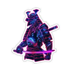 Neon Cyber Samurai Sticker, Retrowave Aesthetic, Cool Vinyl Decal for Laptops and Cars