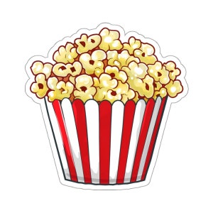 Popcorn Time, Movie Theater Snack, Red and White Bucket Sticker