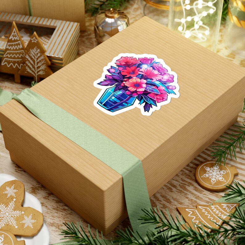 Cyber Blooms | Retrowave Cyber Flower Bouquet Sticker | Neon Nostalgia | Vibrant Vinyl | Indoor Use image 7