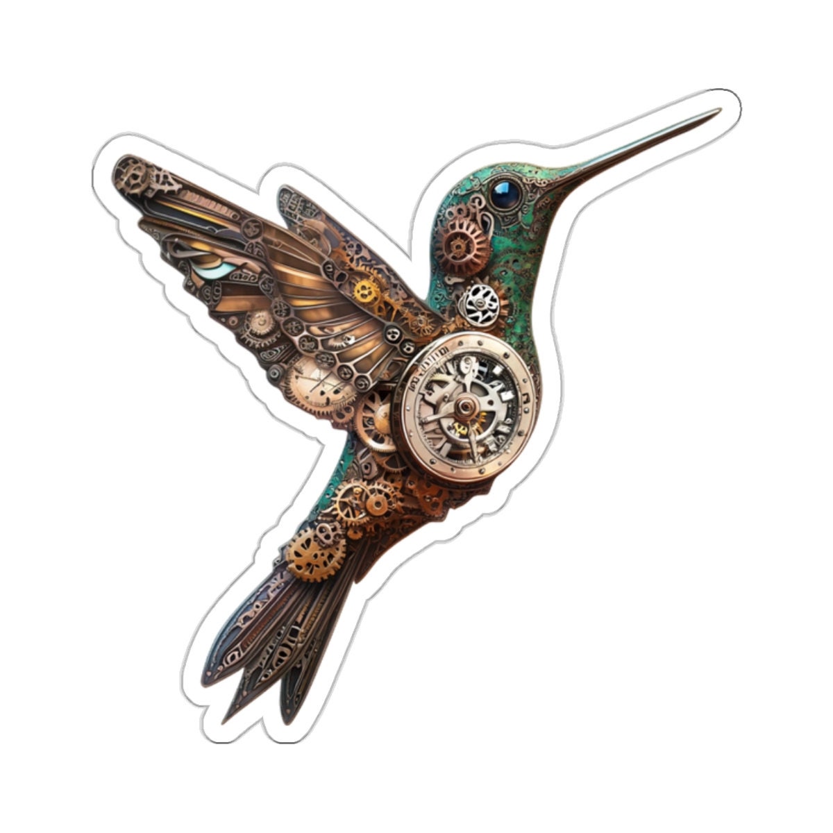 Mechanical Hummingbird Sticker, Steampunk Fantasy Art, Intricate Cog ...