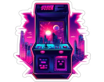 Blast to the Past | Synthwave Arcade Machine Sticker | Retro Gaming | Cyberpunk City | 80s Nostalgia