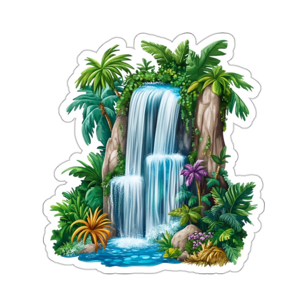Chasing Waterfalls, Tropical Paradise Sticker, Vibrant Nature Scene - Etsy