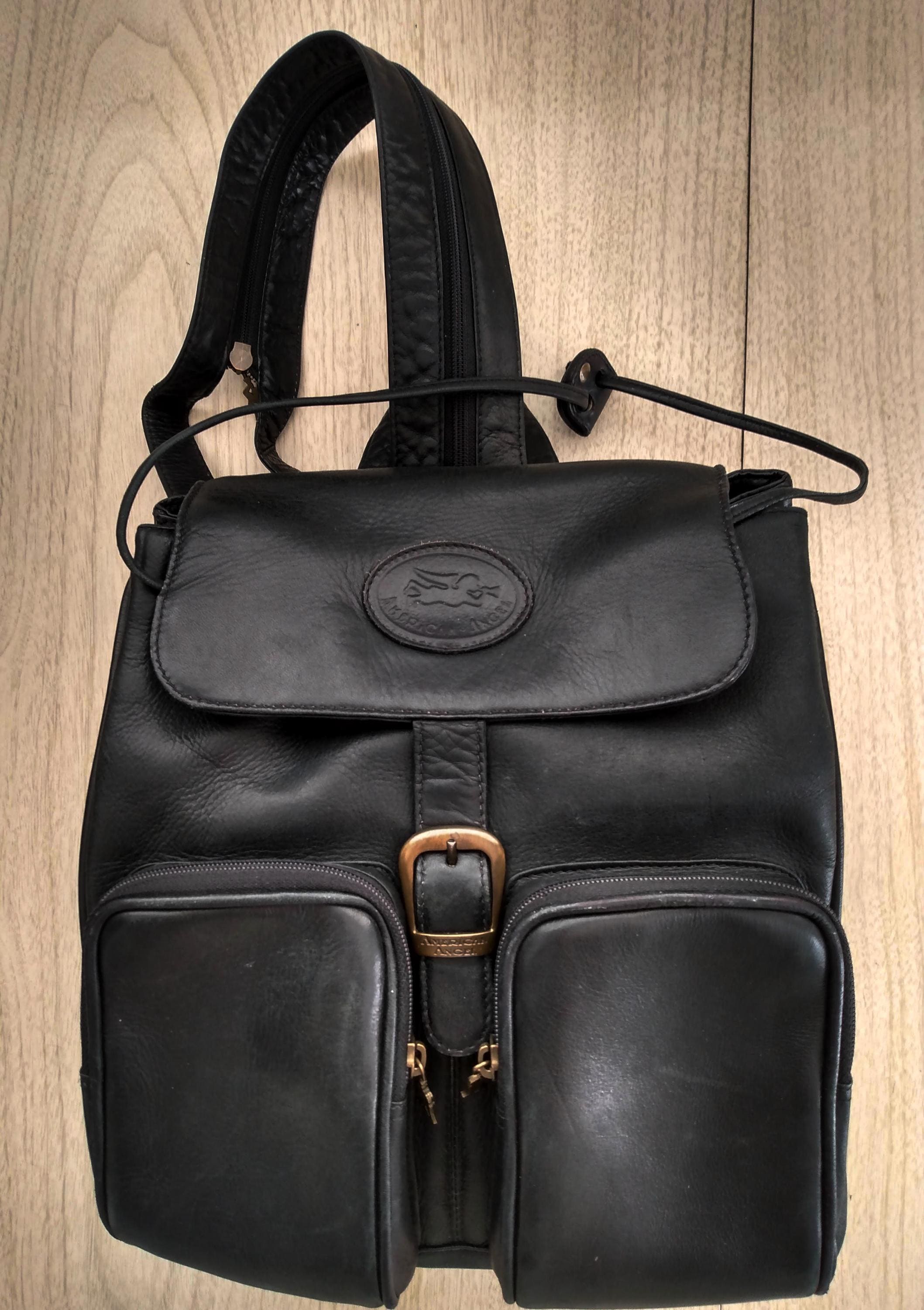 Vintage 90s Leather Backpack Black - Etsy