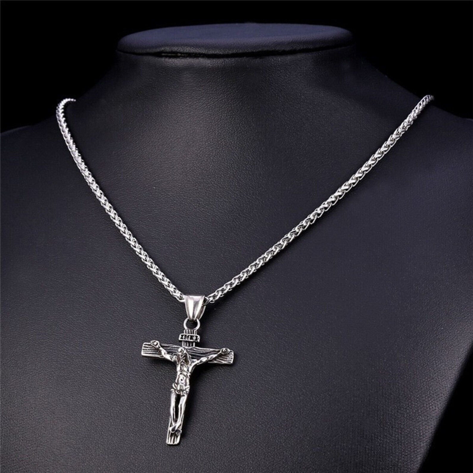 thumbnail image 2 of Stainless Steel Jesus Crucifix Cross Pendant With Chain – Men's Religious Gift 2 of 4