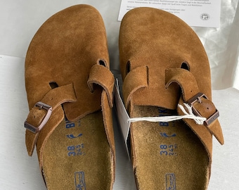 Nuevo BK Boston Mink Brown Plantilla suave Zapatos de zueco de cuero de ante Talla de mujer 38, 39