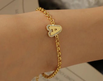 Bracelet lettre initiale personnalisé, bracelet initiale diamant CZ, cadeau d'anniversaire, cadeau demoiselle d'honneur, bracelet minimalist