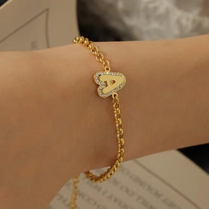 Personalized Initial Letter Bracelet, CZ Diamond Initial Bracelet, Birthday Gift, Bridesmaid Gift, Minimalist Bracelet image 1