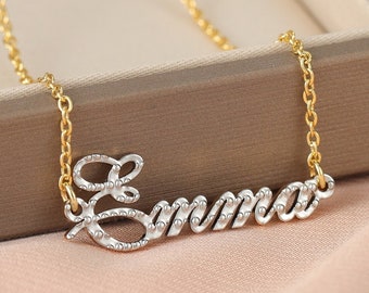 Collier CZ Diamant de Nom, Pendentif nom glacé avec chaîne en or 18 carats, cadeau parfait pour elle, Bijoux personnalisé, minimaliste