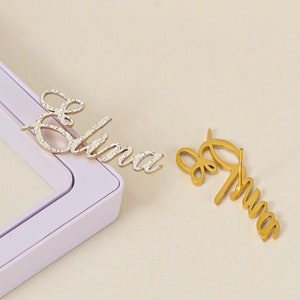 Pendiente de oro personalizado, pendiente de plata y oro de 18k con diamante CZ, pendiente minimalista, regalo para ella