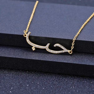 Personalized Arabic Calligraphy Necklace with CZ Diamond, Minimalist Pendant, Baby Shower Gift, Gift for Women, Family Gift