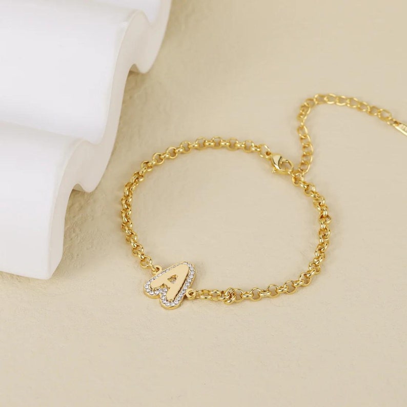 Personalized Initial Letter Bracelet, CZ Diamond Initial Bracelet, Birthday Gift, Bridesmaid Gift, Minimalist Bracelet image 3