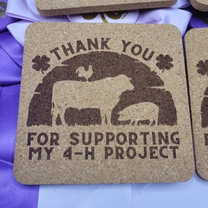 4-H Cork Coasters: Livestock Scene, Thank You Gift