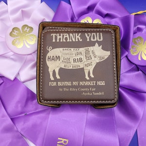 Custom Leatherette Coaster Set: Butcher Hog Graphic, 4-H Buyer Gift