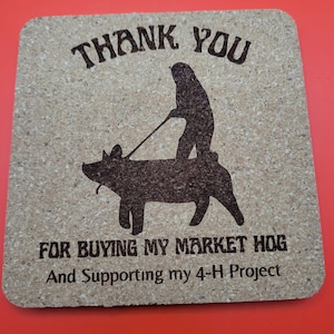 4-H Market Hog Buyer Thank You Gift: Cork Coaster Set