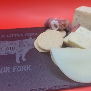 Custom Slate Charcuterie Board: Hog Butcher Cuts, Farmhouse Decor (11x6 in)