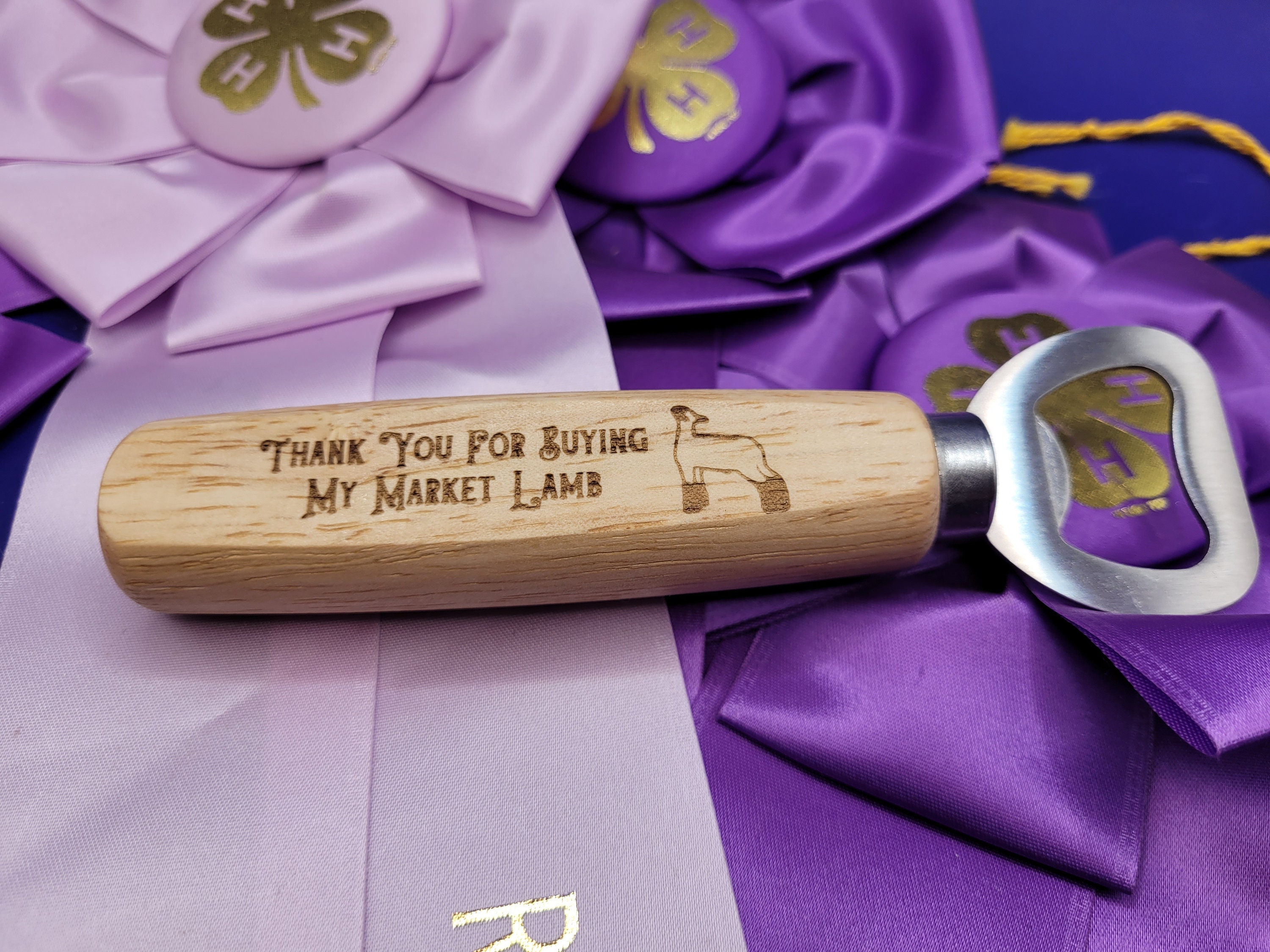 Custom Engraved Wood Bottle Opener: Market Lamb Buyer Gift