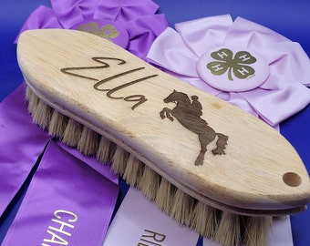 Personalized Horse Brush: Engraved Wood Handle, Add Name - Show Gift