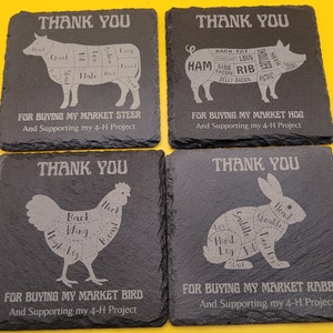 4-H Supporter Gift: Slate Coasters with Market Animal Graphic