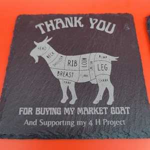 4-H Supporter Gift: Rustic Slate Coaster Set with Goat Graphic