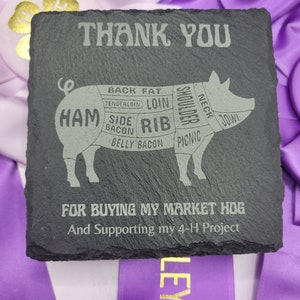 4-H Supporter Gift: Rustic Slate Coaster Set with Butcher Cuts Graphic