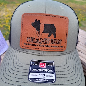 Custom Livestock Show Trucker Hat: Engraved Leatherette Patch