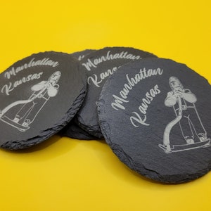 Johnny Kaw Slate Coasters - Manhattan Kansas Laser Engraved Coasters - Set of 4