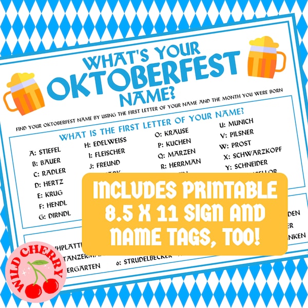 What's Your Oktoberfest Name Game | Oktoberfest Game | Oktoberfest Party Game | Adult Oktoberfest Game | Beer Festival Game | Printable