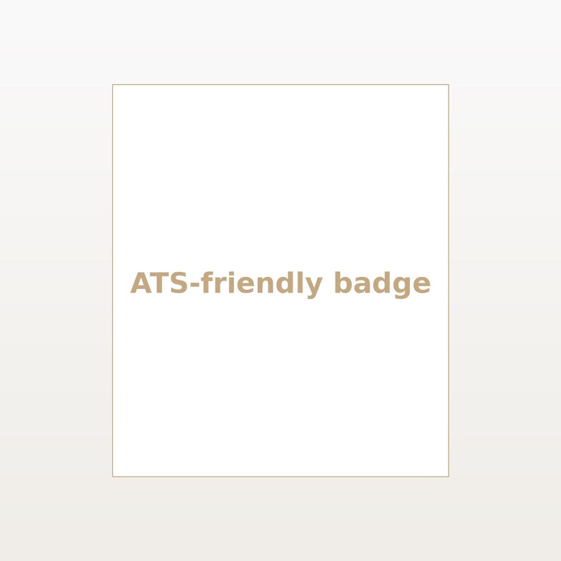 May include: A square white graphic featuring the text ATS-friendly badge in a light brown, sans-serif font centered in the middle. The design is simple and clean, with the text clearly legible against the plain white background.