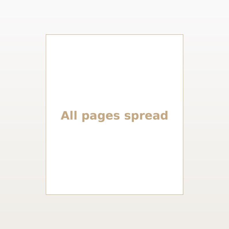 May include: A rectangular white graphic featuring the text "All pages spread" in a light brown, sans-serif font. The design is centered within a thin, light brown border, creating a clean and minimalist visual presentation for digital display.