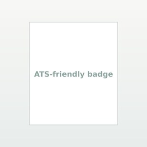 May include: A square white badge featuring the text ATS-friendly badge in a simple grey sans-serif font centered in the middle of the frame. The design is clean and minimalist with a solid white background and grey lettering for clear readability.