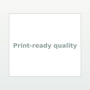 May include: A rectangular white graphic featuring the text Print-ready quality in a centered, bold, grey sans-serif font. The design is enclosed within a thin, dark grey border, presenting a clean and professional visual layout for digital display.
