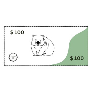 May include: A white and green design featuring a wombat illustration on a $100 bill. The bill has the text "$100" in two places and a small logo that says "Budget of Oz".