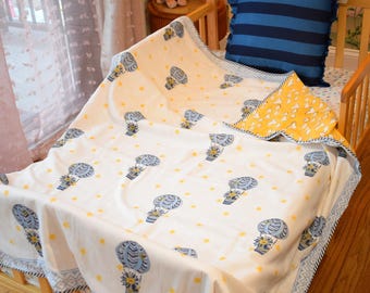 Baby Quilt Cotton Blanket Indian Dohar Reversible Lion Print Baby Nursery Toddler Birthday Gift Baby Shower