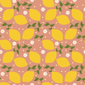 Hand Drawn Lemon Daisy Pattern | Summer Fruit Seamless | Cottagecore Aesthetic | Retro Floral Print | Handmade Digital Paper | Baby Nursery
