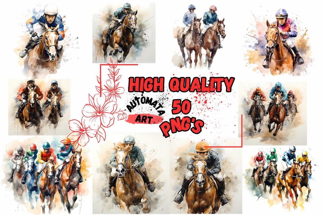 50 Watercolor Jockeys Horse Racing Clipart Set, High Quality Printable ...