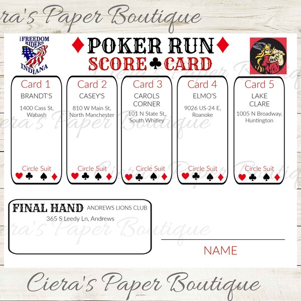 Printable Poker Run Cards Printable Poker Run Cards