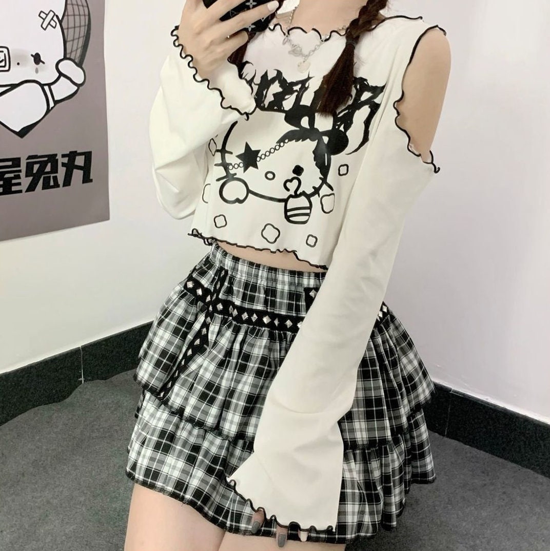 y2k Cartoon kuromi Streetwear Japanese Harajuku Hello Kitty Kawaii Casual  Tops Ulzzang Vintage Loose New T-shirt Female Summer