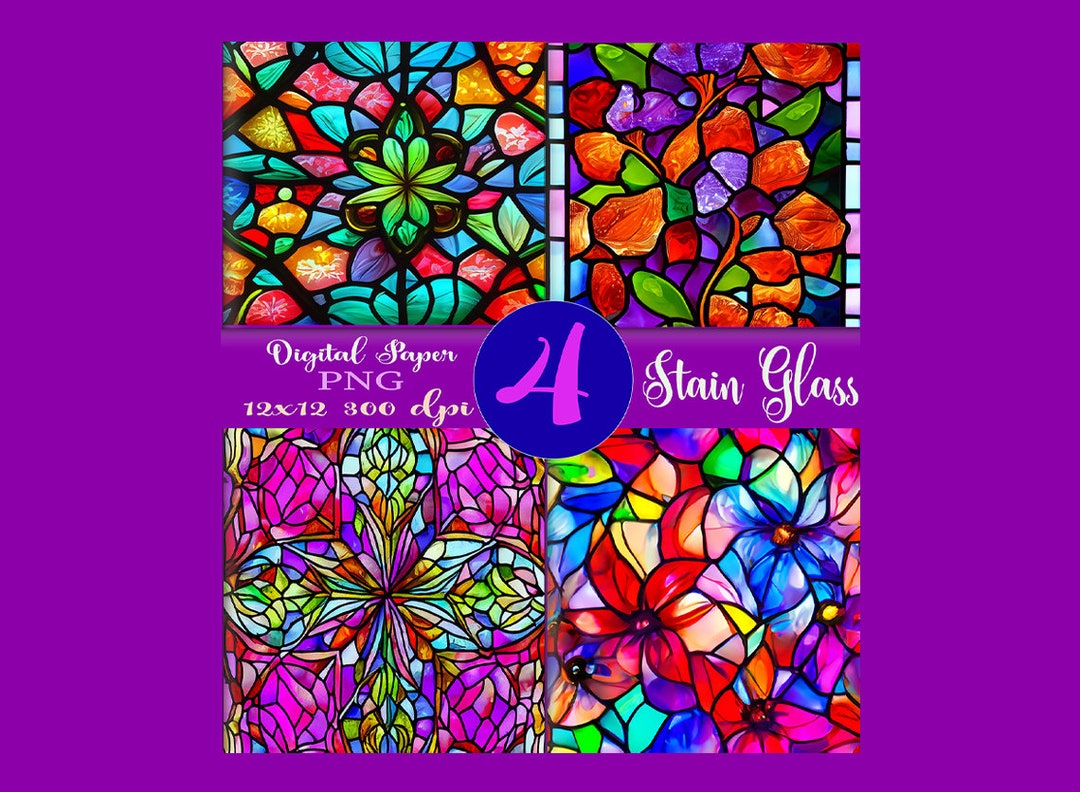 Stained Glass Graphic Designs, Gifts , Crafts, Digital Paper, PNG