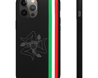Black Cell Phone Cases With Italian Flag And Sicilian Trinacria Logo
