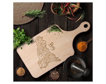 Italian Sicily Map Cutting Board, Charcuterie Platter, USA Made