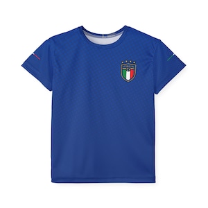 Camiseta de fútbol juvenil azul italiana: camiseta deportiva resistente