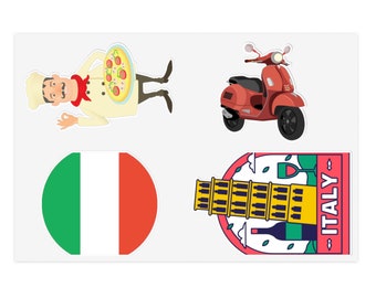 Italian Chef Sticker Sheet, Italy Flag, Water Resistant Vinyl