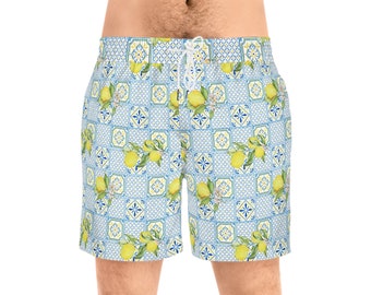 Male Mid-Length Swim Shorts Italian Lemon Ceramic Mosaic Swimming Shorts Family Fun In  Sun Beach Day Pool Side Kids Matching Parents Set